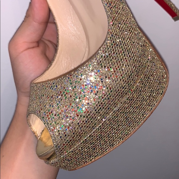 Gold Multi Lady Peep Glitter Platform Pumps - Picture 7 of 7